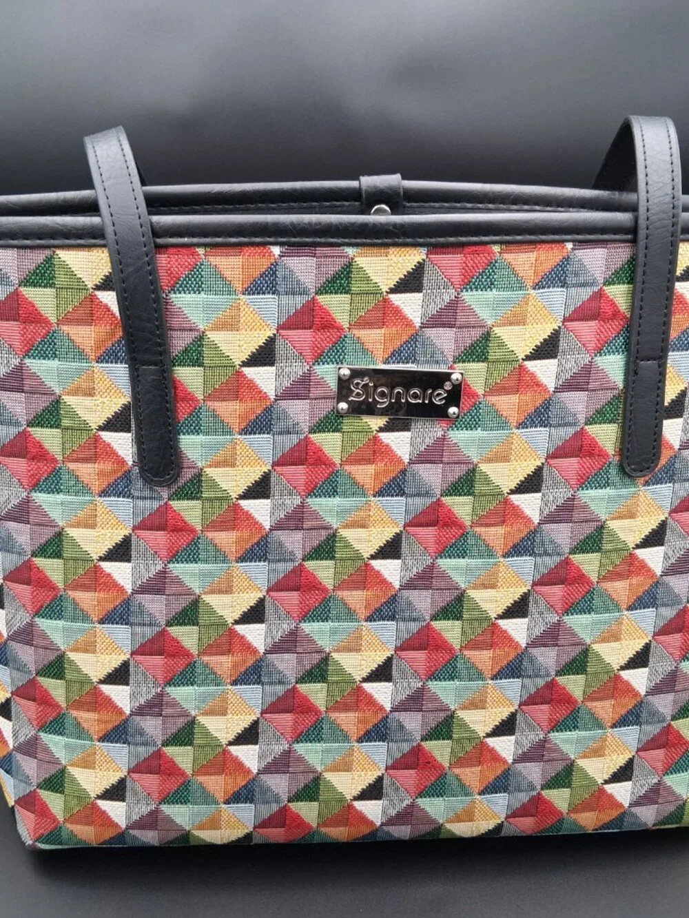 Signare Coll-Mtri Multicolor Triangle College/Shoulder Tote Bag. Tapestry Design
